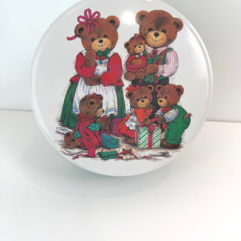 Vintage Potpourri Press Christmas Bear Family Metal Tin Holiday Baking Storage